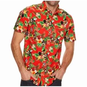 Disney Mickey Mouse Hawaiian Aloha Camp Shirt Red Medium